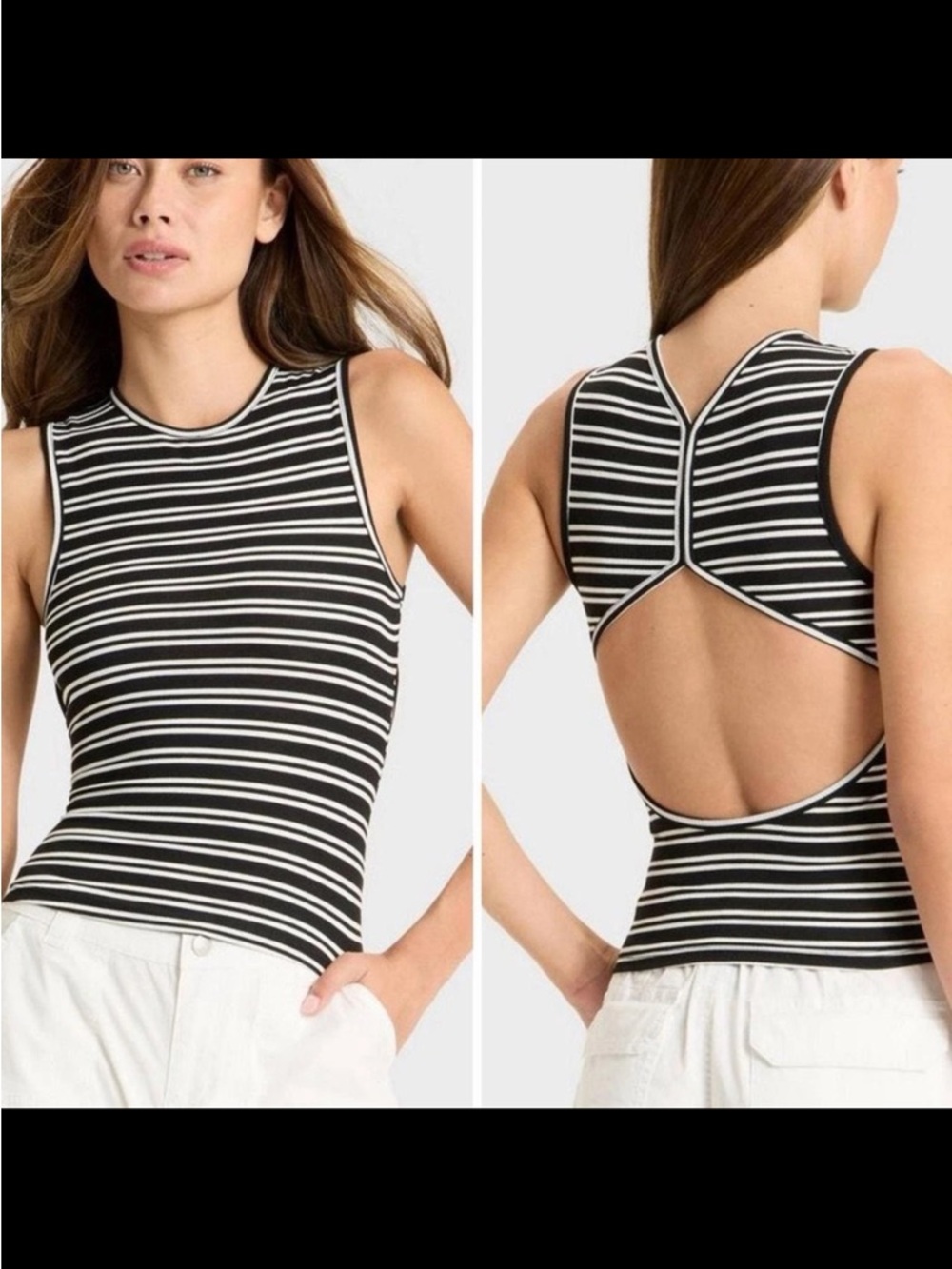 NEW wild fable Black and White Striped Cutout Tank Top
